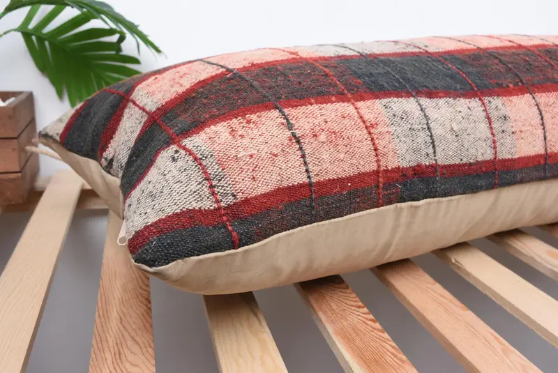 Handmade Kilim Cushion, Vintage Kilim Throw Pillow, Pillow Cover, Boho Pillow Sham Cover, 16x48 Brown Pillow Sham, Turkish Bench Pillow Case - 6
