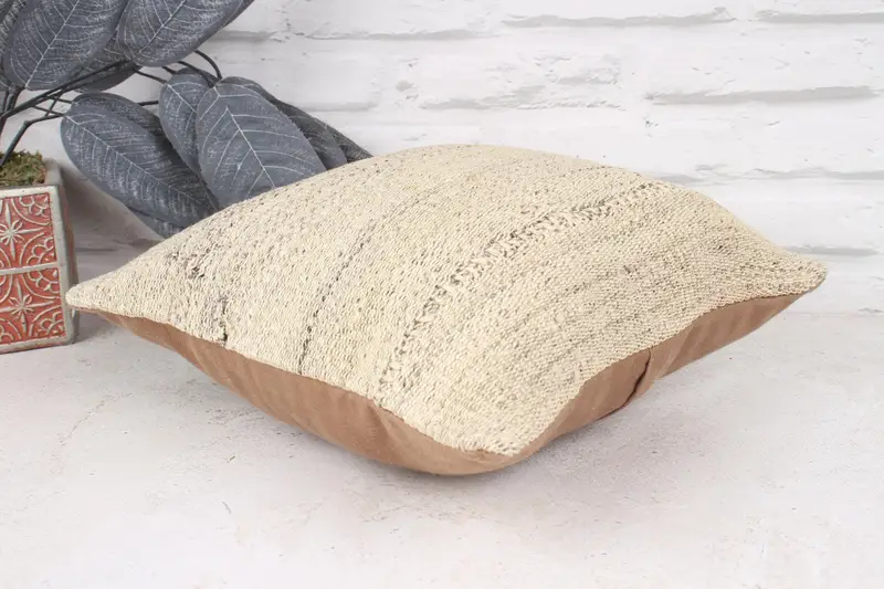 Ottoman Cushion, Toss Pillow Case, 12x12 Beige Pillow, Kilim Cushion Sham, Pillow for Sofa, Cushion Cover, Custom Cushion, Boho Pillow - 6