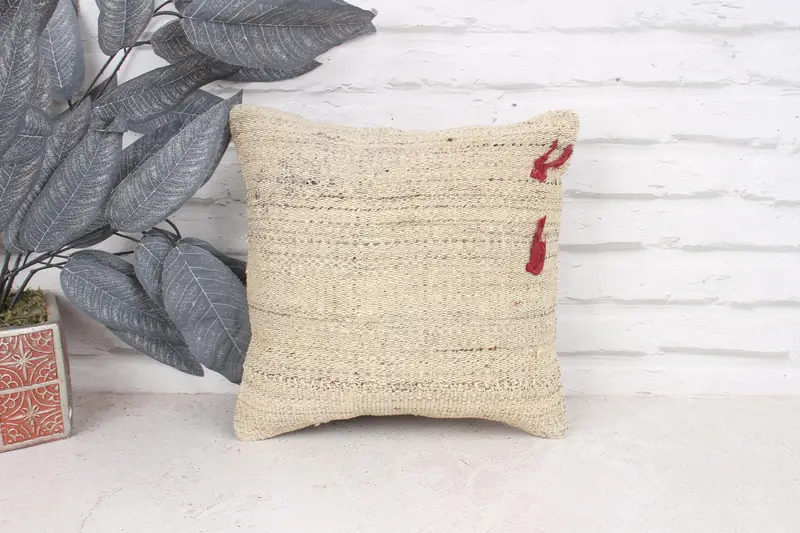 Ottoman Cushion, Toss Pillow Case, 12x12 Beige Pillow, Kilim Cushion Sham, Pillow for Sofa, Cushion Cover, Custom Cushion, Boho Pillow - 1