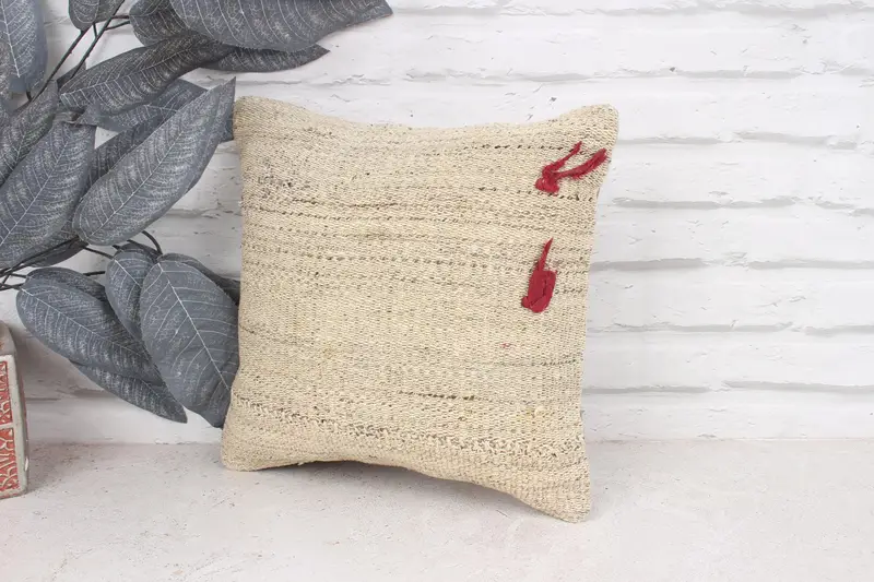 Ottoman Cushion, Toss Pillow Case, 12x12 Beige Pillow, Kilim Cushion Sham, Pillow for Sofa, Cushion Cover, Custom Cushion, Boho Pillow - 4