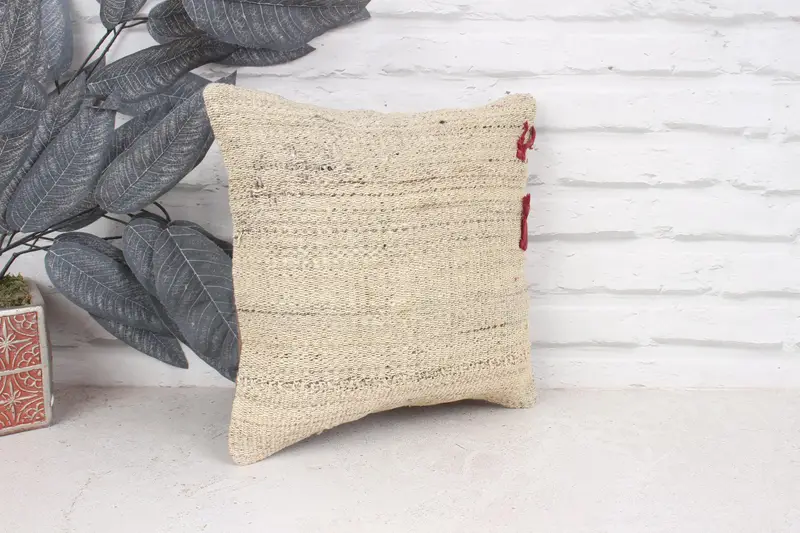 Ottoman Cushion, Toss Pillow Case, 12x12 Beige Pillow, Kilim Cushion Sham, Pillow for Sofa, Cushion Cover, Custom Cushion, Boho Pillow - 3