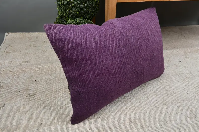 Hippie Throw Pillow Sham, Cushion Cover, Chair Pillow Case, Handmade Kilim Cushion, 16x24 Purple Cushion, Kilim Cushion Sham, Boho Pillow Sham Cover - 7