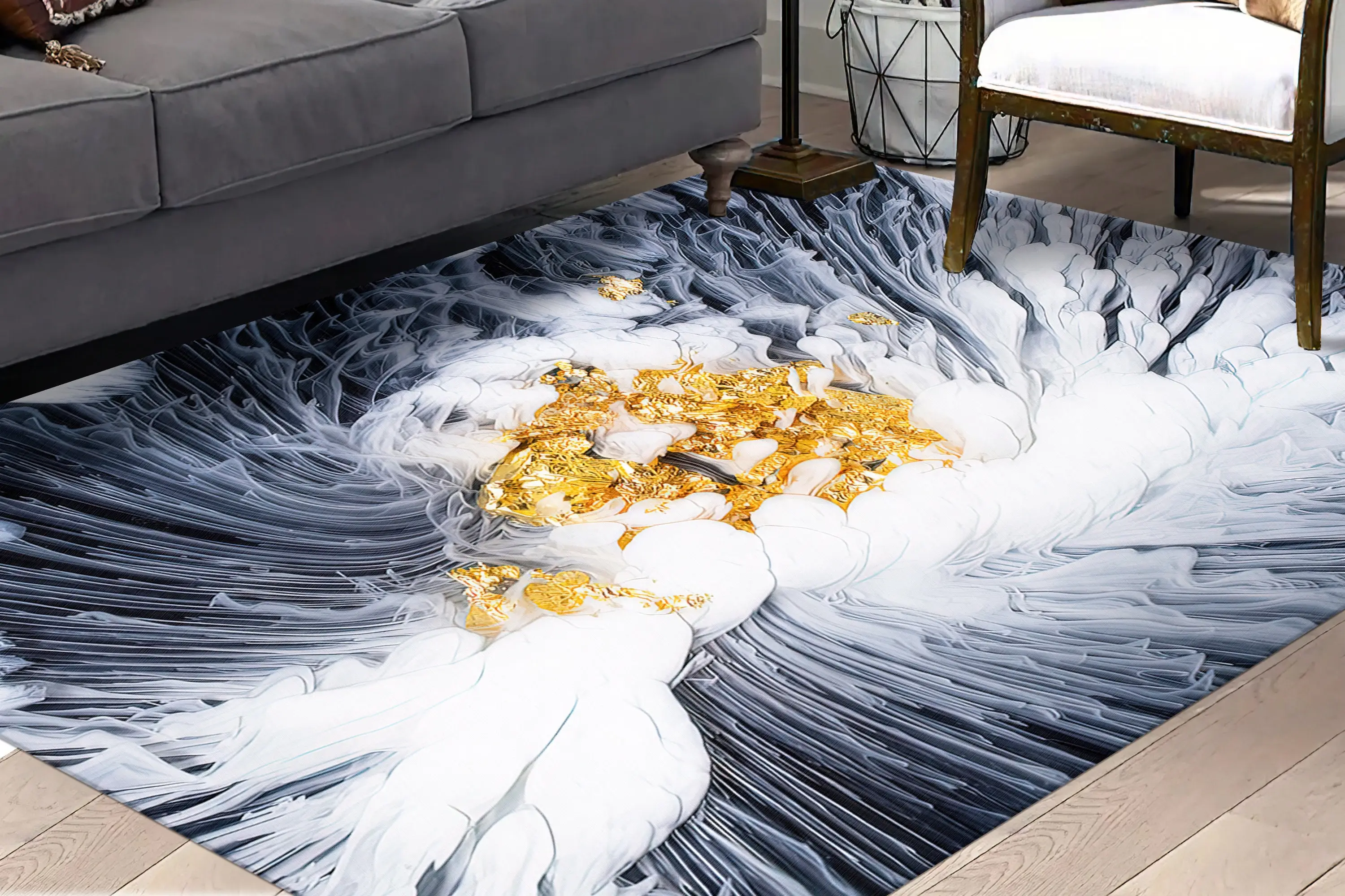 Abstract Smoke Printed Rug: Modern, Luxury, Contemporary Design - 1