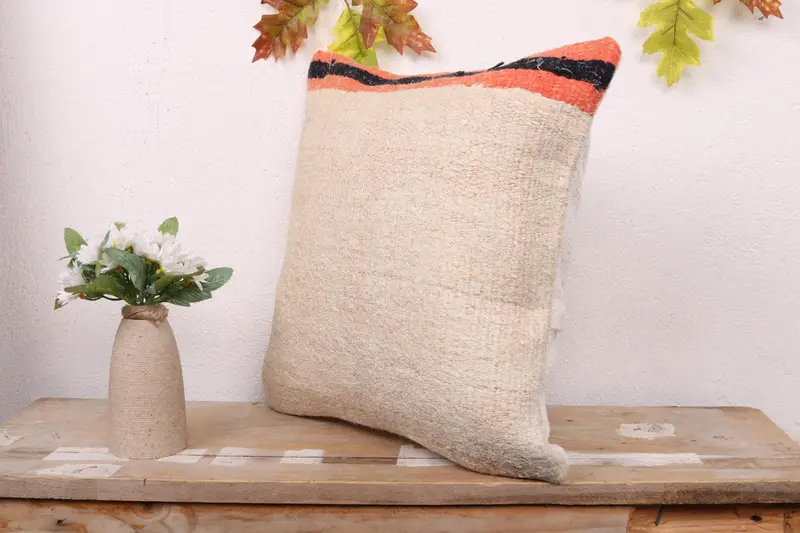Throw Kilim Pillow, Turkish Kilim Pillow, 16x16 White Cushion Cover, Authentic Pillow Cover, Pillow Case, Vintage Kilim Pillow, Patio Cushion Cover - 4