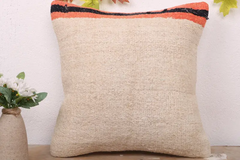 Throw Kilim Pillow, Turkish Kilim Pillow, 16x16 White Cushion Cover, Authentic Pillow Cover, Pillow Case, Vintage Kilim Pillow, Patio Cushion Cover - 2