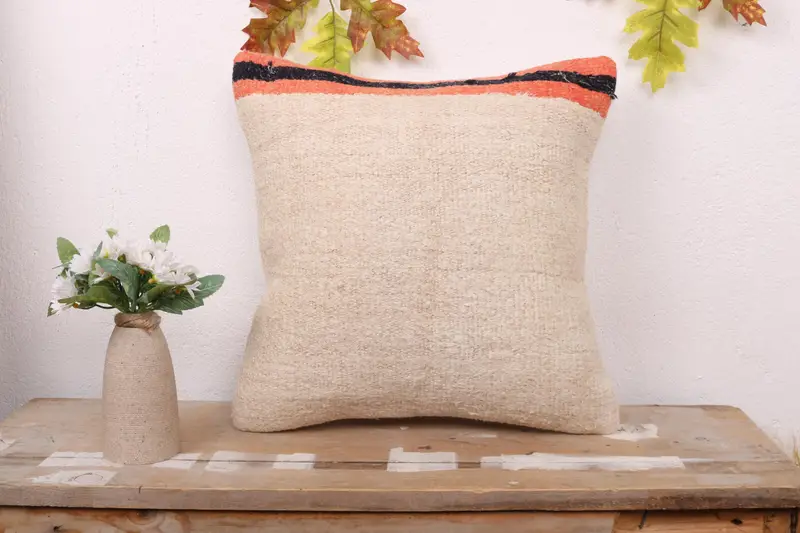 Throw Kilim Pillow, Turkish Kilim Pillow, 16x16 White Cushion Cover, Authentic Pillow Cover, Pillow Case, Vintage Kilim Pillow, Patio Cushion Cover - 1