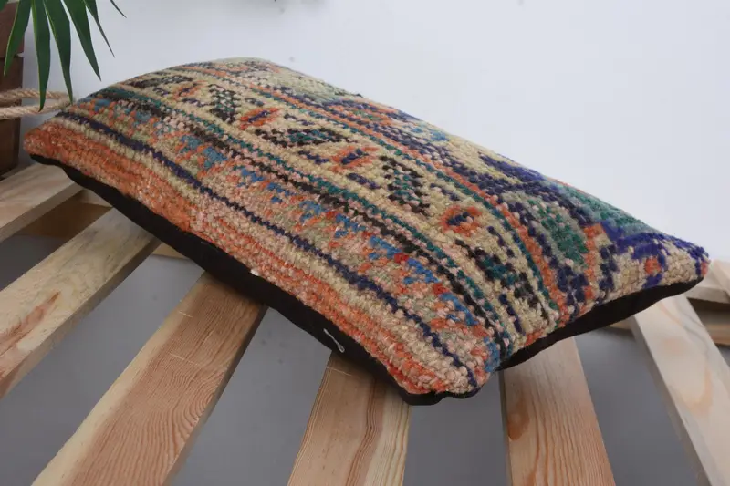 Kilim Cushion Sham, Home Decor Pillow, Pillow Cover, 8x16 Blue Cushion Case, Ethnical Kilim Rug Pillow, Ethnic Pillow Cover Cushion - 6