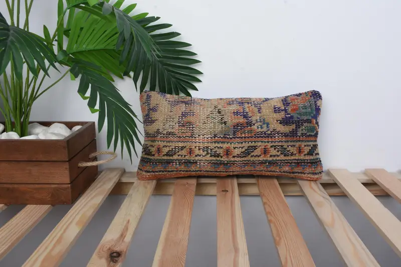 Kilim Cushion Sham, Home Decor Pillow, Pillow Cover, 8x16 Blue Cushion Case, Ethnical Kilim Rug Pillow, Ethnic Pillow Cover Cushion - 1