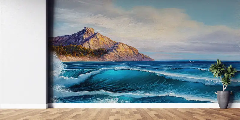 Elegant Printed Seascape Wallpaper: Nature's Waves in Your Home