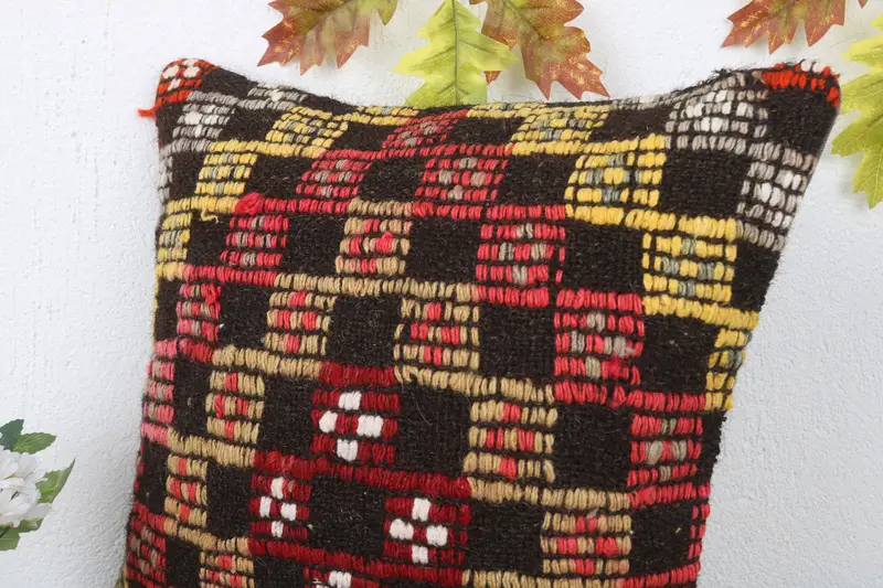 Antique Pillows, 16x16 Brown Pillow Case, Shabby Chic Pillow, Ethnical Kilim Rug Pillow, Hippie Throw Cushion, Cushion Cover, Boho Pillow Sham Cover - 5
