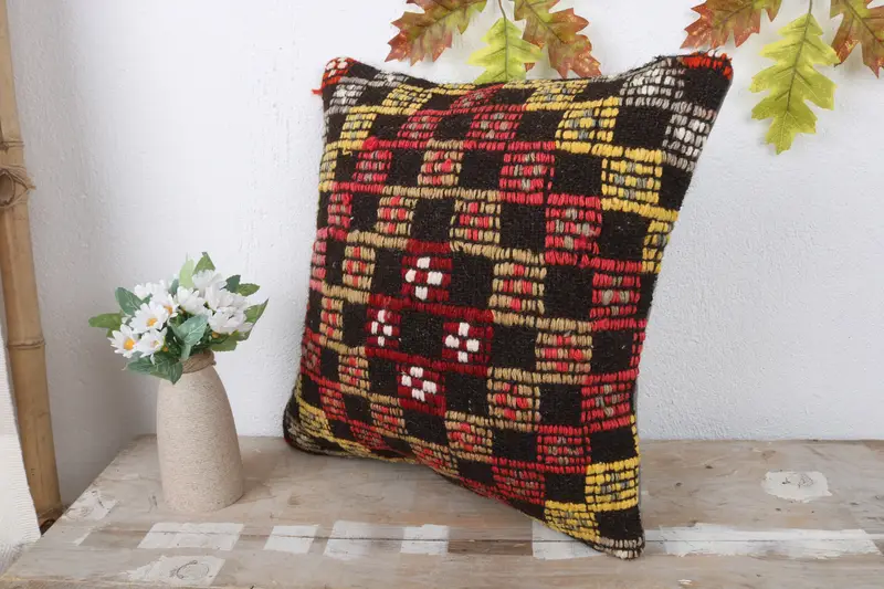 Antique Pillows, 16x16 Brown Pillow Case, Shabby Chic Pillow, Ethnical Kilim Rug Pillow, Hippie Throw Cushion, Cushion Cover, Boho Pillow Sham Cover - 4