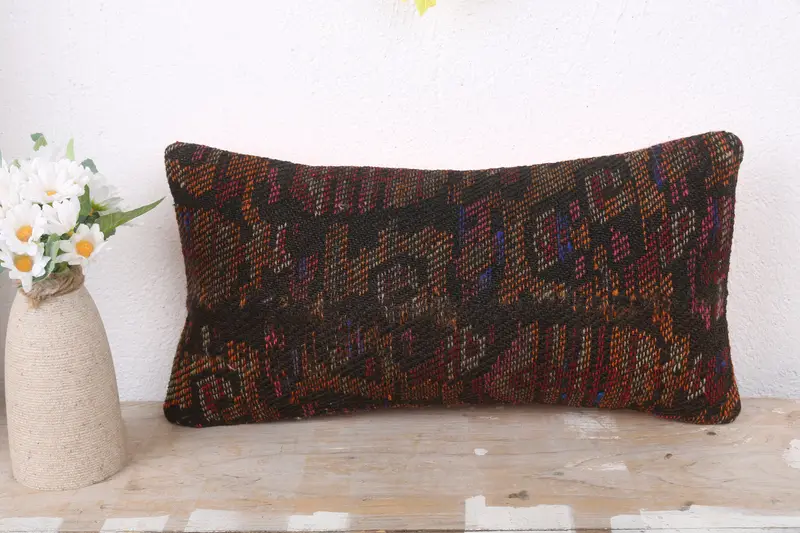 Vintage Kilim Throw Pillow, Pillow for Couch, Cushion, Gift Pillow, Bed Pillow Sham, Car Cushion Case, 8x16 Brown Pillow Sham - 2
