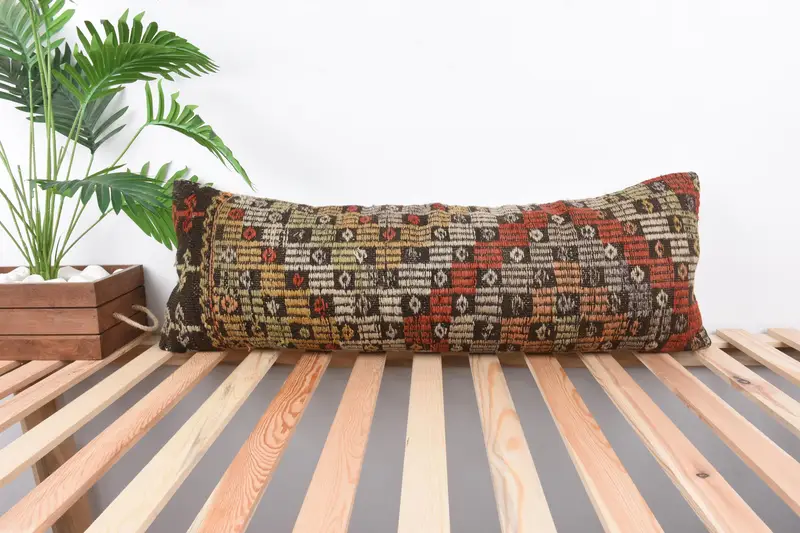 Vintage Kilim Pillow Pillow Cover, 12x36 Orange Pillow Case, Pillow for Sofa, Home Decor Pillow, Boho Pillow Sham Cover, Cushion - 1