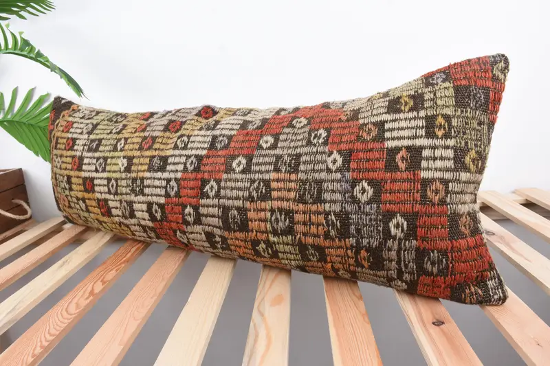 Vintage Kilim Pillow Pillow Cover, 12x36 Orange Pillow Case, Pillow for Sofa, Home Decor Pillow, Boho Pillow Sham Cover, Cushion - 5