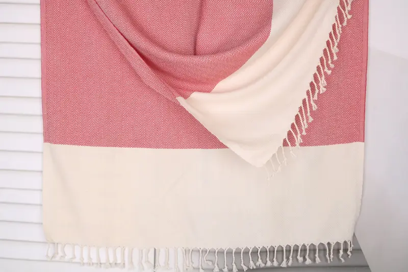 Turkish Beach Towel Red Cotton Zig Zag, 36x71 Inches