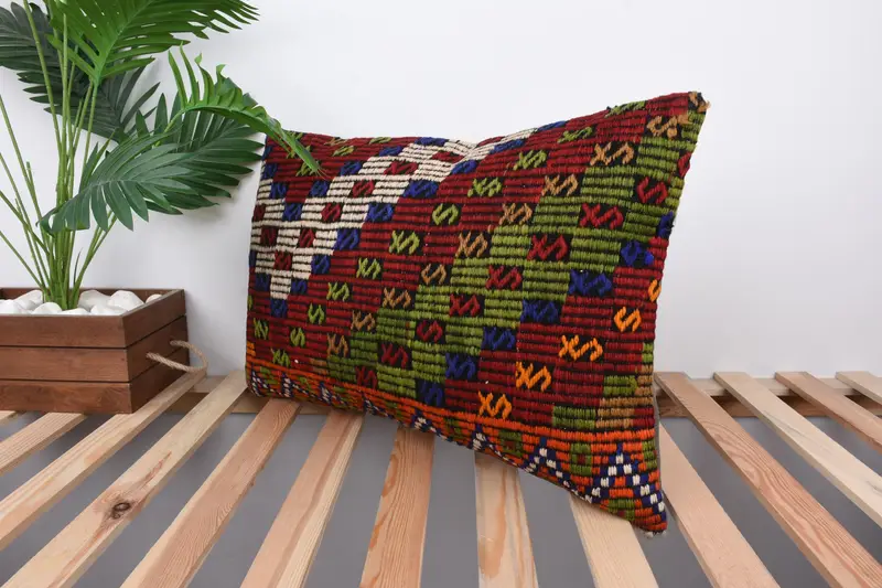 16x24 Red Cushion Cover, Vintage Kilim Throw Pillow, Turkish Pillow, Office Chair Pillow Case, Ethnical Kilim Rug Pillow, Pillow Case - 5