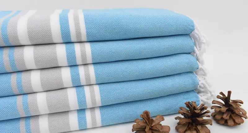 Turkish Organic Cotton Beach Towel Turquoise Stripes, 70x40 Inches