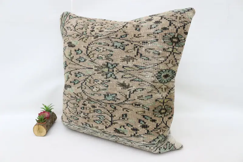 Ikat Pillow Case, Boho Pillow, Handmade Kilim Cushion, Cushion Cover, Pillow for Sofa, Handmade Throw Cushion, 32x32 Beige Cushion Case - 5