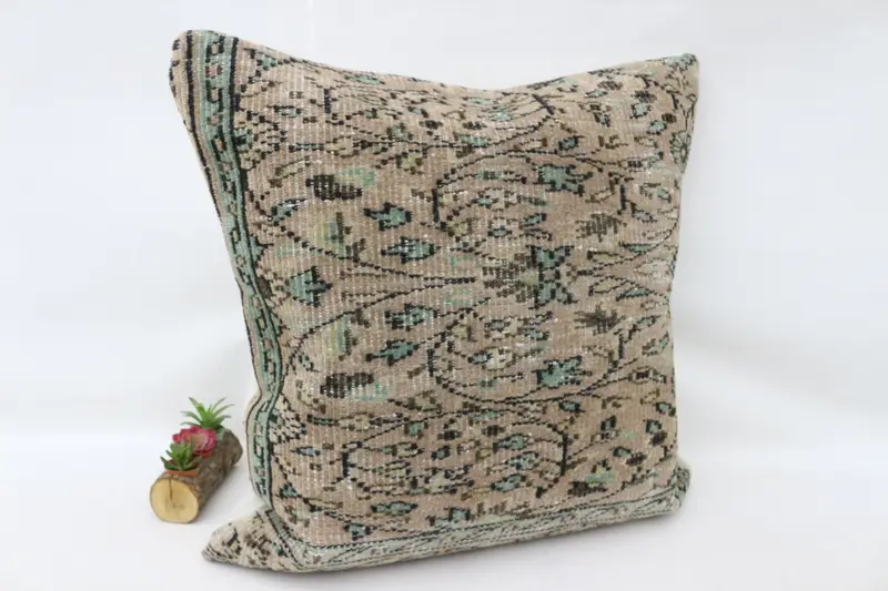 Ikat Pillow Case, Boho Pillow, Handmade Kilim Cushion, Cushion Cover, Pillow for Sofa, Handmade Throw Cushion, 32x32 Beige Cushion Case - 3
