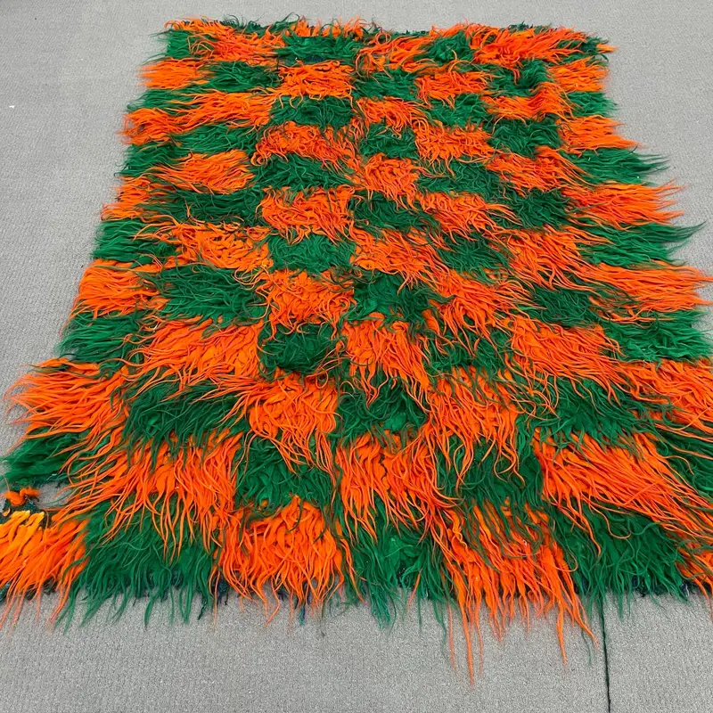 Vibrant Orange & Green Rug, 5,4x7,2 ft Ikat Pattern