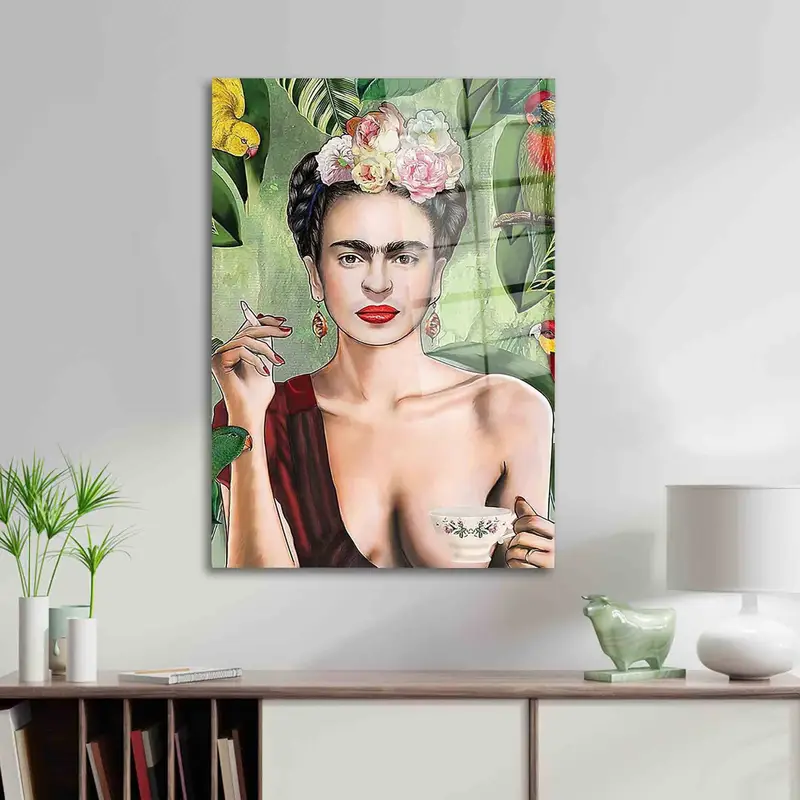 フリーダ・カーロ ジャングルバード ガラス - モダンな住宅向けのプリントされたエレガンス