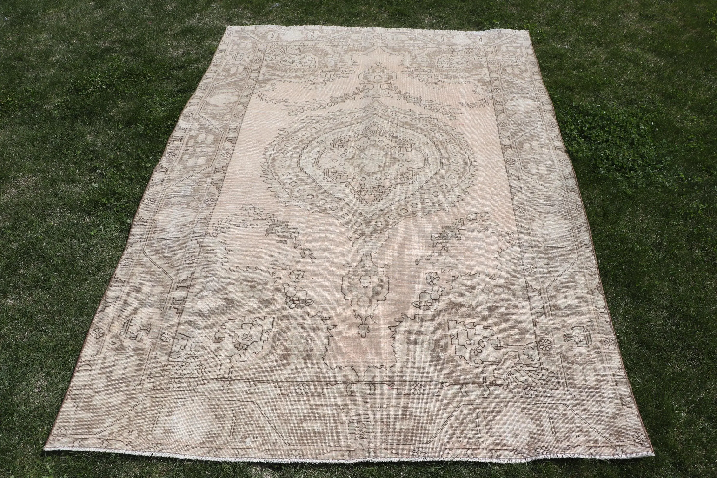 Turkish Vintage Rug, Large 6.1x9.2 ft (186x279 cm) Rug, Brown Polka dot Wool Rug - 1