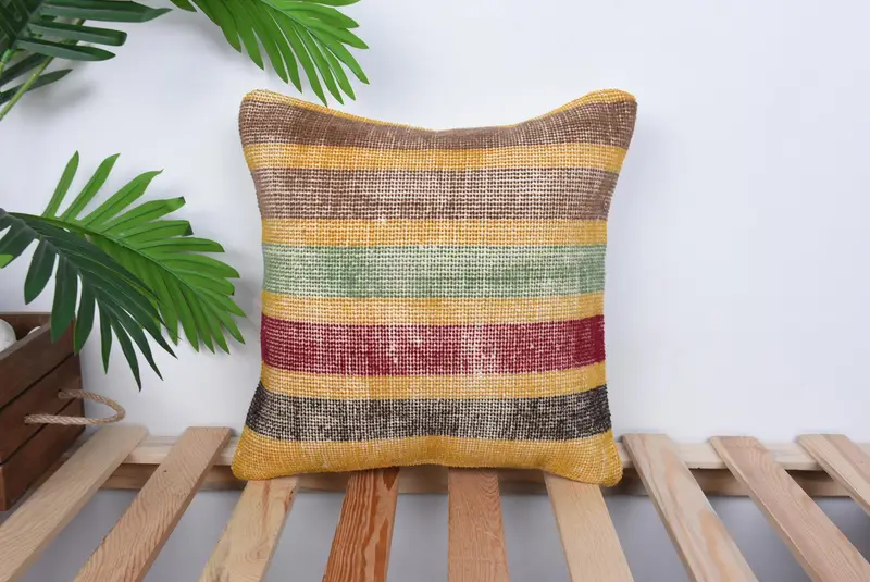Outdoor Throw Pillow Cover, Kilim Pillow Cover, 14x14 Yellow Pillow, Pillow, Gift Pillow, Vintage Kilim Throw Pillow, Cozy Throw Pillow Cover - 1