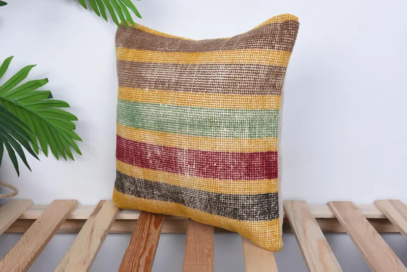Outdoor Throw Pillow Cover, Kilim Pillow Cover, 14x14 Yellow Pillow, Pillow, Gift Pillow, Vintage Kilim Throw Pillow, Cozy Throw Pillow Cover - 5