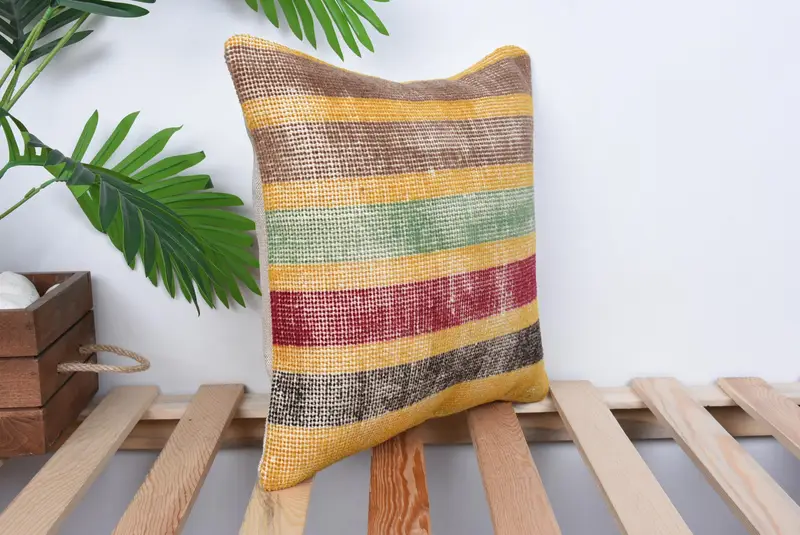 Outdoor Throw Pillow Cover, Kilim Pillow Cover, 14x14 Yellow Pillow, Pillow, Gift Pillow, Vintage Kilim Throw Pillow, Cozy Throw Pillow Cover - 4