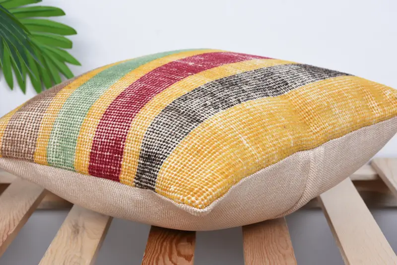 Outdoor Throw Pillow Cover, Kilim Pillow Cover, 14x14 Yellow Pillow, Pillow, Gift Pillow, Vintage Kilim Throw Pillow, Cozy Throw Pillow Cover - 6