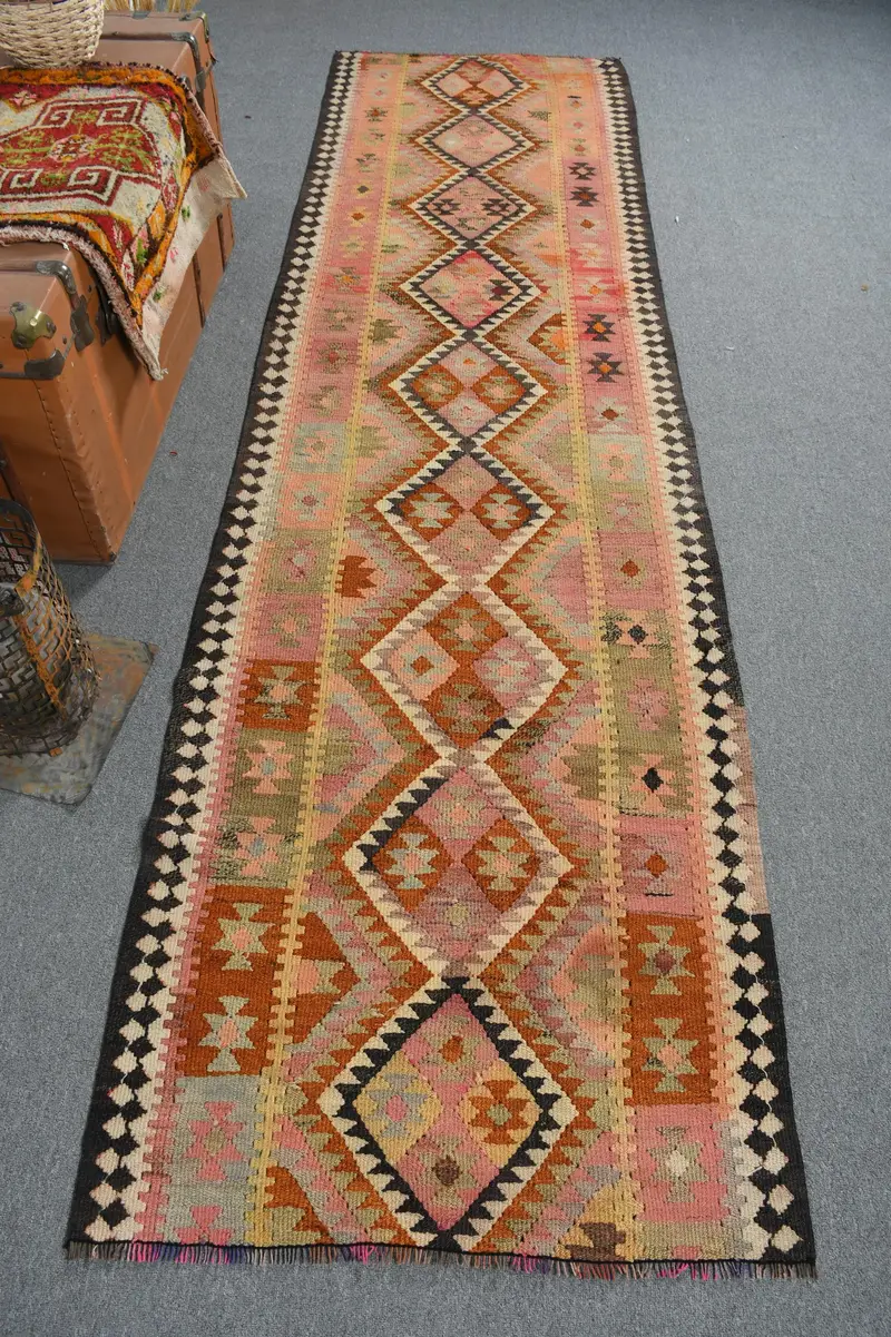Yeşil, Pembe Patchwork Halı 2,8x9,9 ft, Benzersiz Stil
