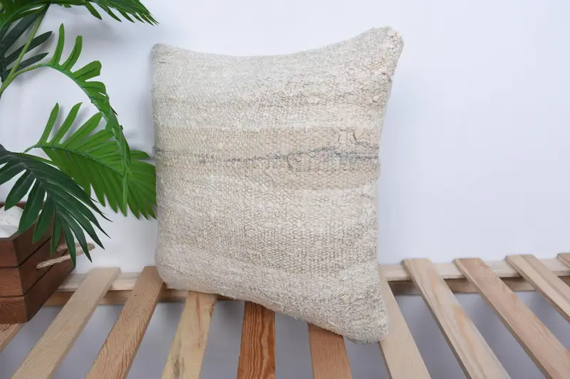 Pillow Case, Antique Pillows, Vintage Kilim Throw Pillow, Home Decor Pillow, Ethnic Throw Pillow Cover, 16x16 White Pillow Case - 5