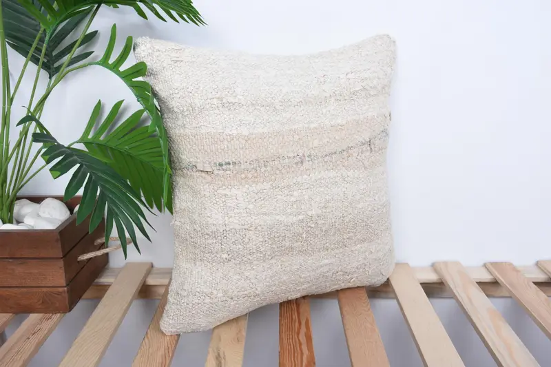 Pillow Case, Antique Pillows, Vintage Kilim Throw Pillow, Home Decor Pillow, Ethnic Throw Pillow Cover, 16x16 White Pillow Case - 4