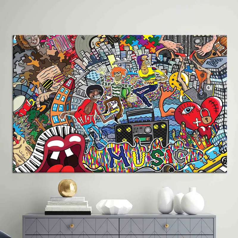活気に満ちた音楽グラフィティ キャンバス: あなたのスペースのための抽象アート