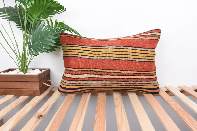 Interior Designer Pillow, 16x24 Red Cushion Case, Hippie Throw Cushion, Pillow Case, Pillow for Couch, Pastel Pillow Sham, Ethnical Kilim Rug Pillow - 1