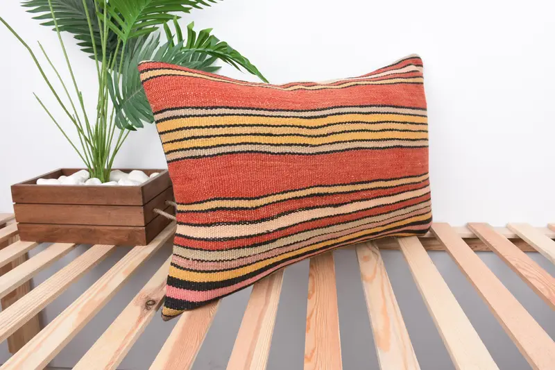 Interior Designer Pillow, 16x24 Red Cushion Case, Hippie Throw Cushion, Pillow Case, Pillow for Couch, Pastel Pillow Sham, Ethnical Kilim Rug Pillow - 4