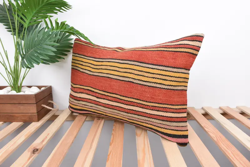 Interior Designer Pillow, 16x24 Red Cushion Case, Hippie Throw Cushion, Pillow Case, Pillow for Couch, Pastel Pillow Sham, Ethnical Kilim Rug Pillow - 5