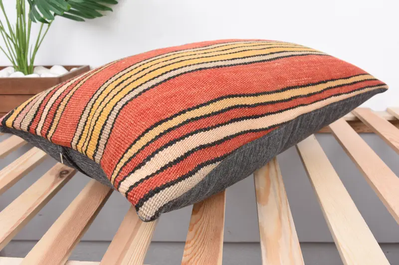 Interior Designer Pillow, 16x24 Red Cushion Case, Hippie Throw Cushion, Pillow Case, Pillow for Couch, Pastel Pillow Sham, Ethnical Kilim Rug Pillow - 6
