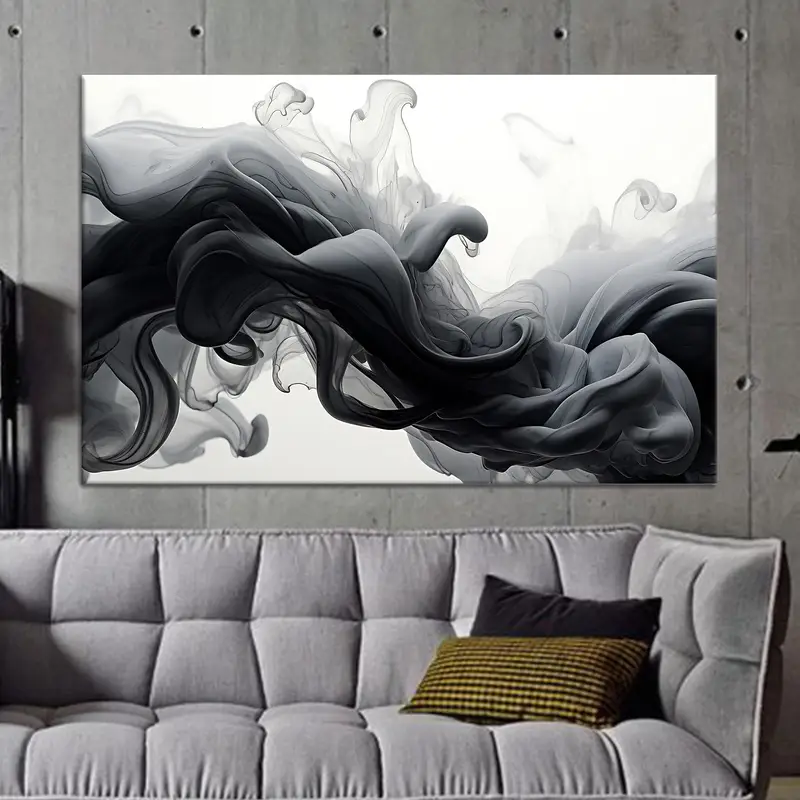 現代的な抽象的なスモークキャンバスプリント（白黒）