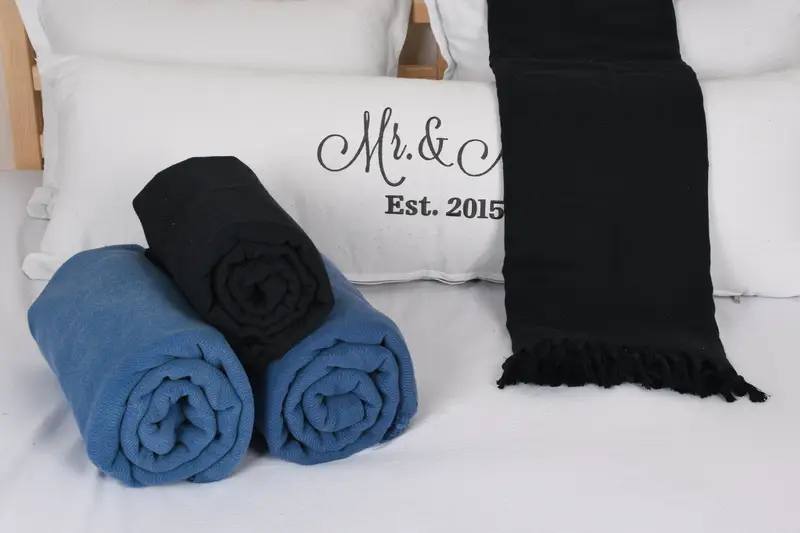 Monogram Blanket, 87x62 Cotton Herringbone Stonewashed Towel, Custom Beach Blanket, Throw Blanket, Woven Throw Blanket, Thanksgiving Tablecloth - 5