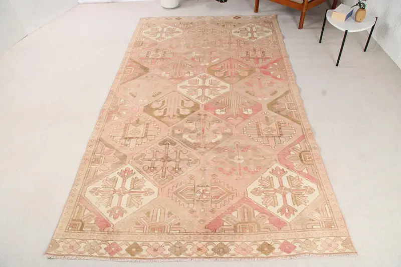 Vintage Oushak Large Rug 5.4x9.6 ft (165x293 cm), Turkish Pink Patchwork Rug - 1