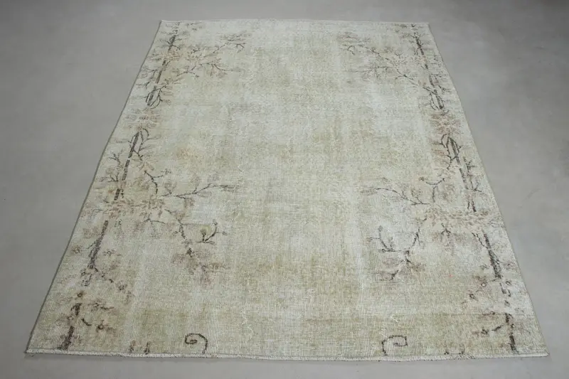 5x6,4 ft Kahverengi Bordürlü Yeşil Halı, Zarif Dekor