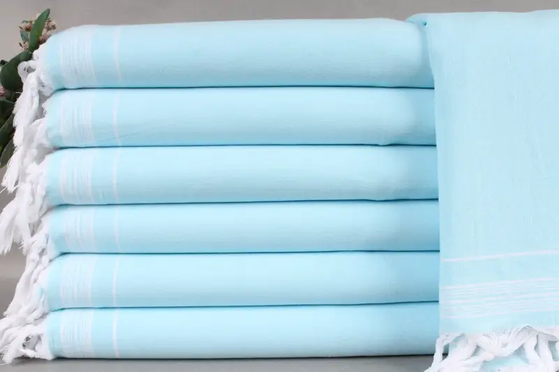 Dark Mint Striped Turkish Cotton Beach Blanket, Beige, 56x91 Inches