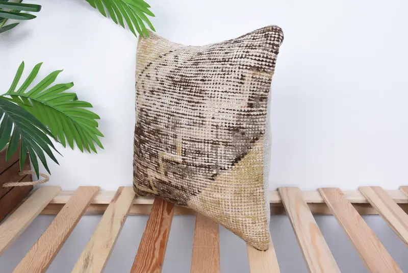 Kilim Pillow, Cushion Case, Handmade Kilim Cushion, Vintage Pillow, Handwoven Pillow Cover Pillow Sham, 14x14 Beige Cushion Case, Seat Pillow Cover - 5