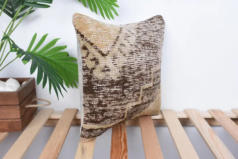 Kilim Pillow, Cushion Case, Handmade Kilim Cushion, Vintage Pillow, Handwoven Pillow Cover Pillow Sham, 14x14 Beige Cushion Case, Seat Pillow Cover - 4