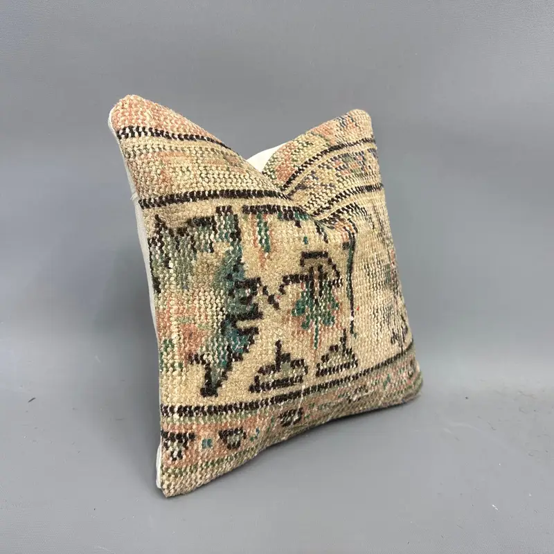 Vintage Kilim Throw Pillow, Sofa Pillow Sham, 12x12 Beige Cushion Cover, Gift Pillow, Kilim Pillow, Christmas Cushion Case, Pillow Sham - 2