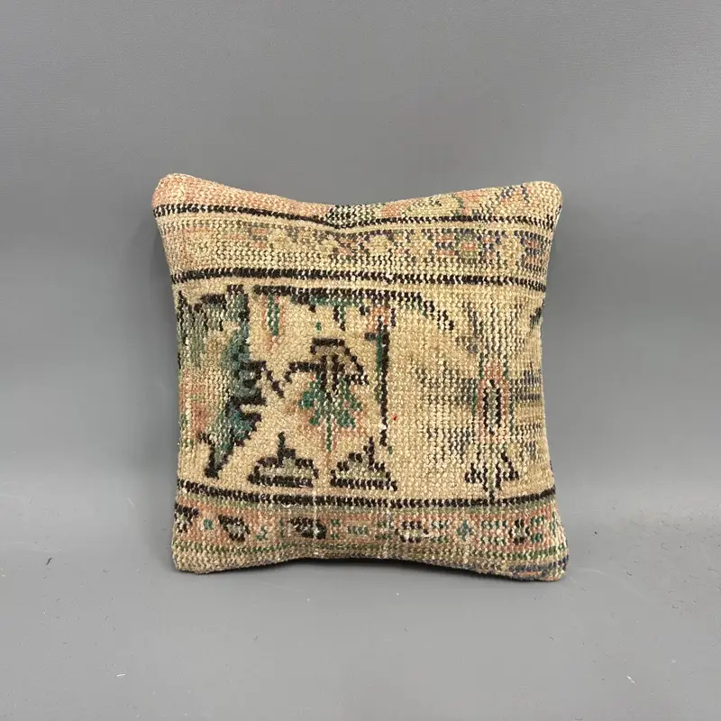 Vintage Kilim Throw Pillow, Sofa Pillow Sham, 12x12 Beige Cushion Cover, Gift Pillow, Kilim Pillow, Christmas Cushion Case, Pillow Sham - 4
