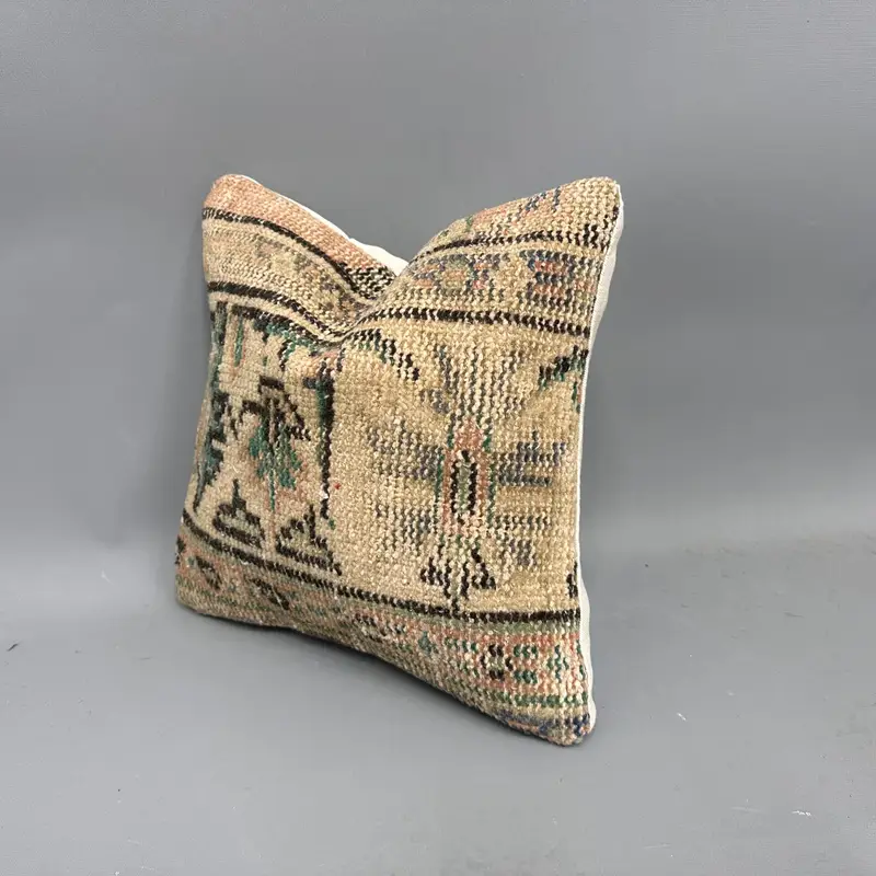 Vintage Kilim Throw Pillow, Sofa Pillow Sham, 12x12 Beige Cushion Cover, Gift Pillow, Kilim Pillow, Christmas Cushion Case, Pillow Sham - 3