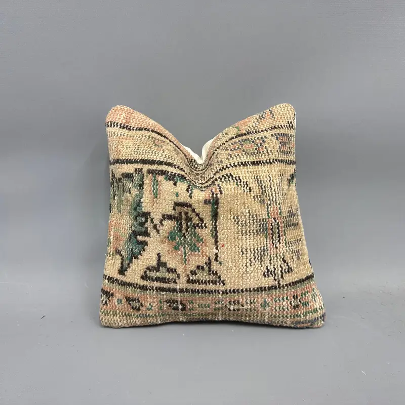 Vintage Kilim Throw Pillow, Sofa Pillow Sham, 12x12 Beige Cushion Cover, Gift Pillow, Kilim Pillow, Christmas Cushion Case, Pillow Sham - 1