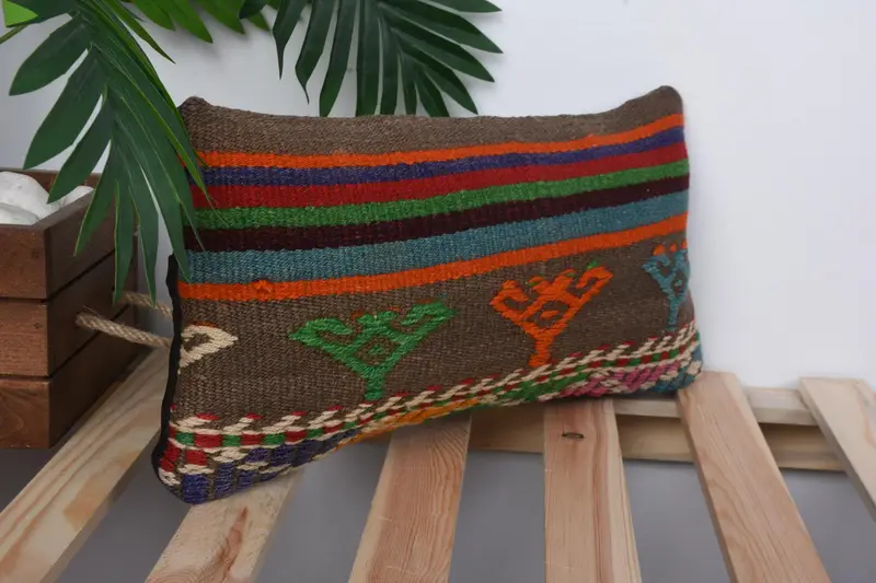 Antique Pillows, Interior Designer Pillow, Customized Cushion Case, 8x16 Brown Pillow Case, Kilim Pillow, Cushion, Kilim Rug Pillow - 4
